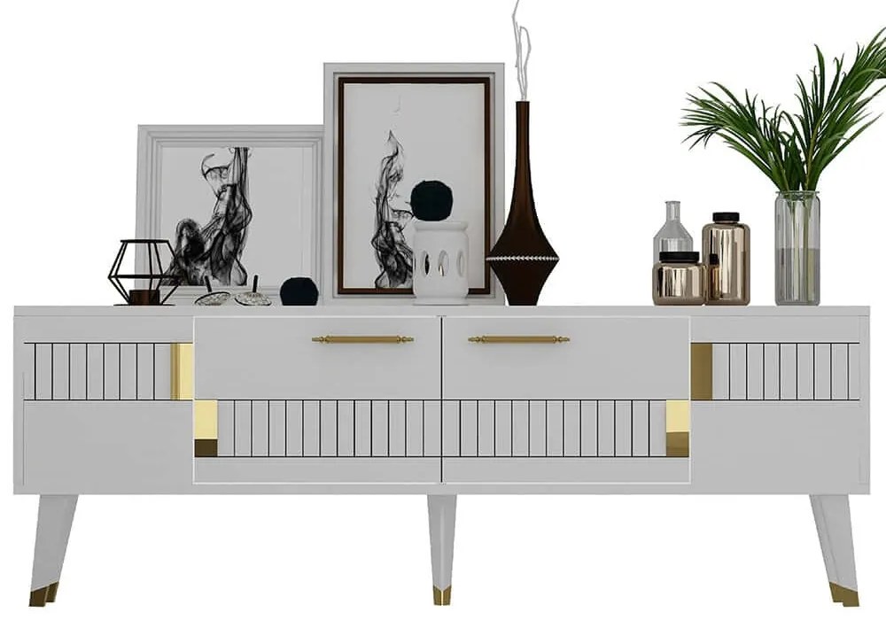 Έπιπλο Τηλεόρασης Moda 475OLV1435 150x35x53,2cm White-Gold
