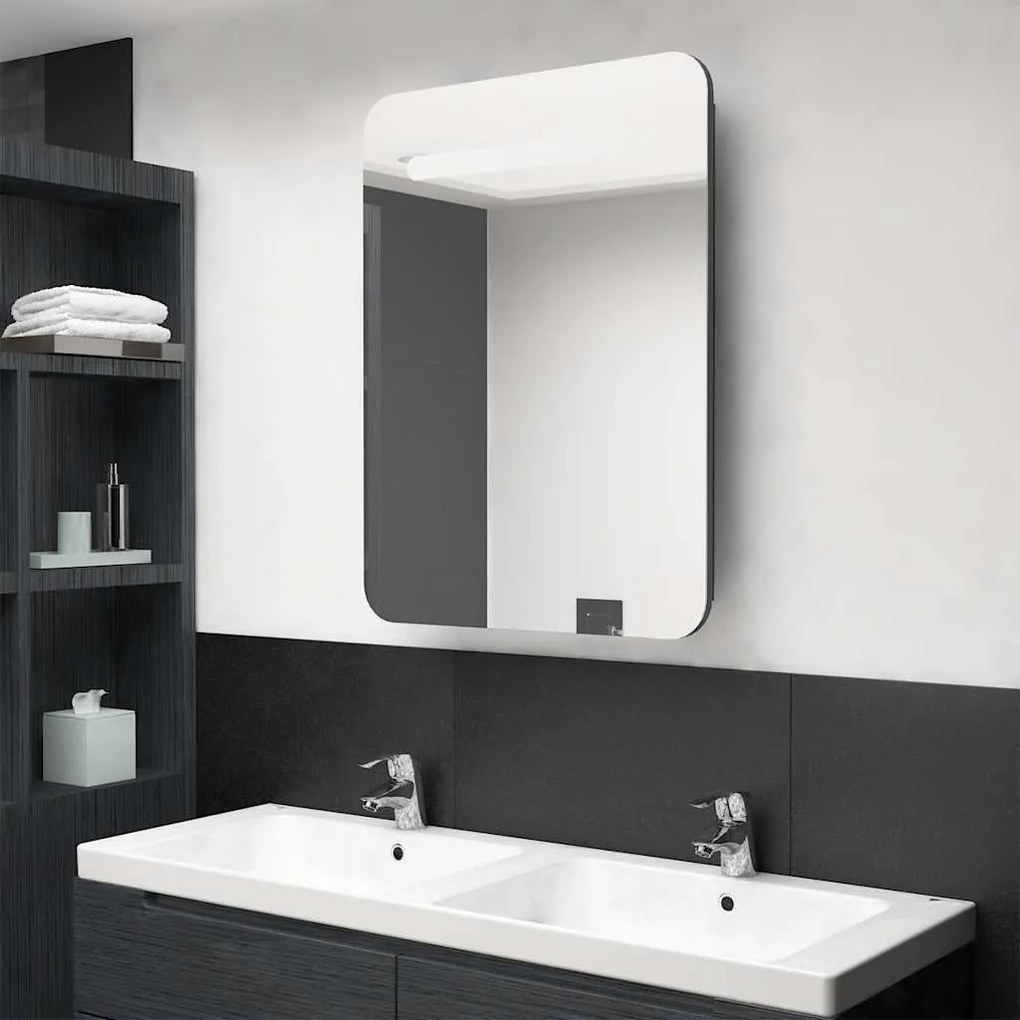 vidaXL Ντουλάπι Μπάνιου με Καθρέφτη &amp; LED Γυαλ. Γκρι 60 x 11 x 80 εκ.