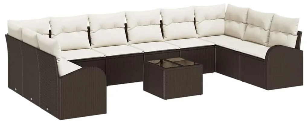vidaXL Σετ Καναπέ Κήπου 11 pcs Καφέ, Κρέμα Πολυ rattan, βαμμένο ατσάλι