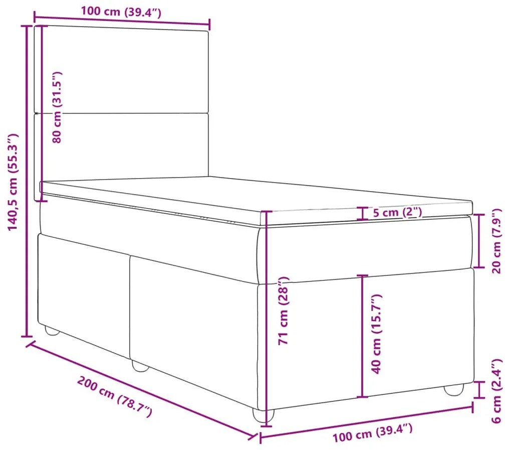 Κρεβάτι Boxspring με Στρώμα Taupe 100 x 200 εκ. Υφασμάτινο - Μπεζ-Γκρι