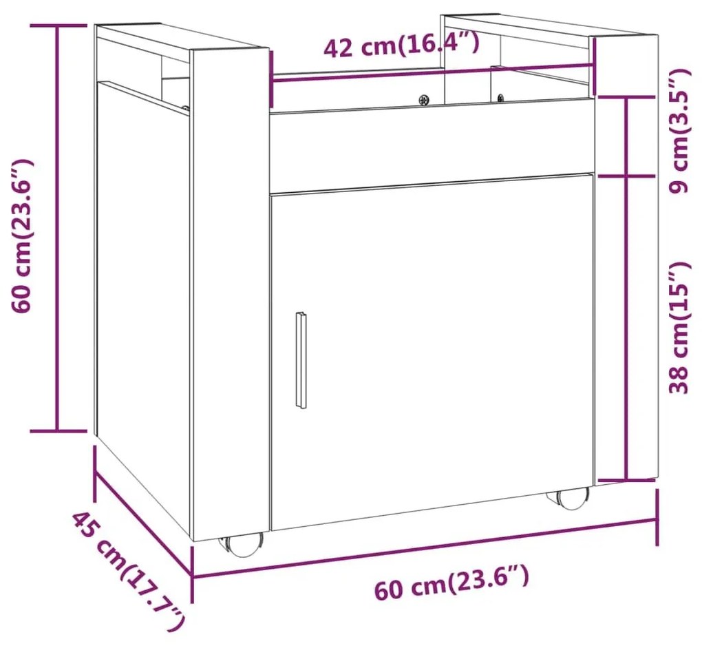 Γραφείο Τρόλεϊ Sonoma Γκρι 60x45x60 εκ. από Επεξεργασμένο Ξύλο - Γκρι