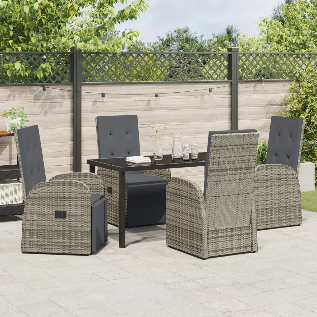 vidaXL Σετ φαγητού κήπου με μαξιλάρι 5 pcs Γκρι 140 x 70 x 73 cm