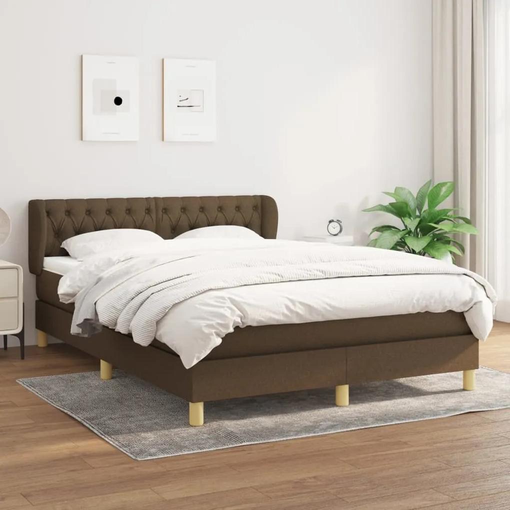 Κρεβάτι Boxspring με Στρώμα Σκούρο Καφέ 140x200 εκ Υφασμάτινο - Καφέ