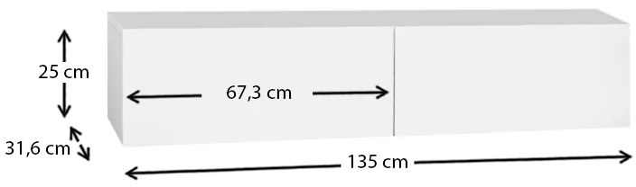 Έπιπλο τηλεόρασης επιτοίχιο Aristo Megapap με LED χρώμα λευκό 135x31,6x25εκ.
