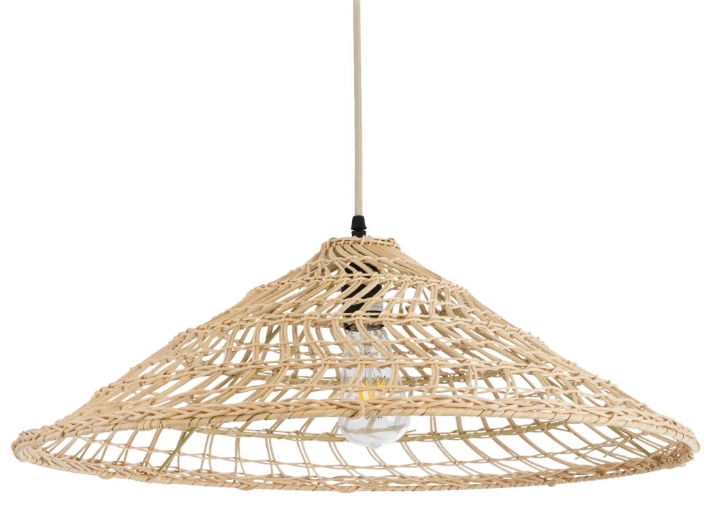 GloboStar® KAIA 02346 Boho Κρεμαστό Φωτιστικό Οροφής Μονόφωτο 1 x E27 AC220-240V IP20 - Φ60 x Υ20cm - Μπεζ Ξύλινο Μπαμπού Πλέγμα Καμπάνα - 5 Χρόνια Εγγύηση