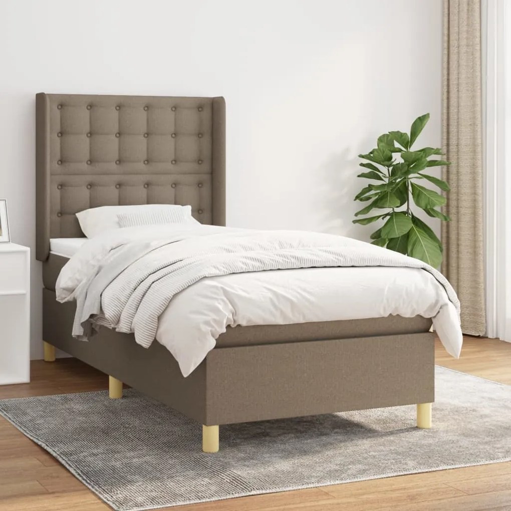 Κρεβάτι Boxspring με Στρώμα Taupe 90x190 εκ.Υφασμάτινο