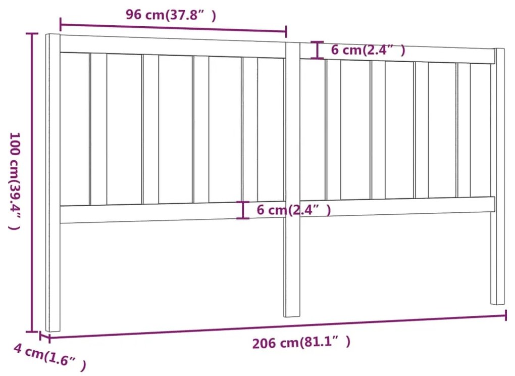 vidaXL Κεφαλάρι Κρεβατιού Γκρι 206 x 4 x 100 εκ. από Μασίφ Ξύλο Πεύκου