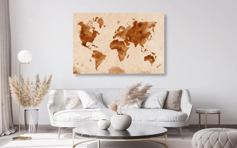 Εικόνα στον παγκόσμιο χάρτη φελλού σε ρετρό σχέδιο - 120x80  color mix