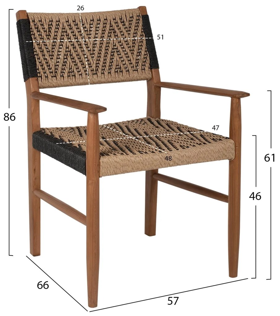 Καρέκλα-Πολυθρόνα Τραπεζαρίας C9383.01 Ξύλο Teak και Συνθετικό Σχοινί 57x66x86Yεκ. 57x66x86 εκ.