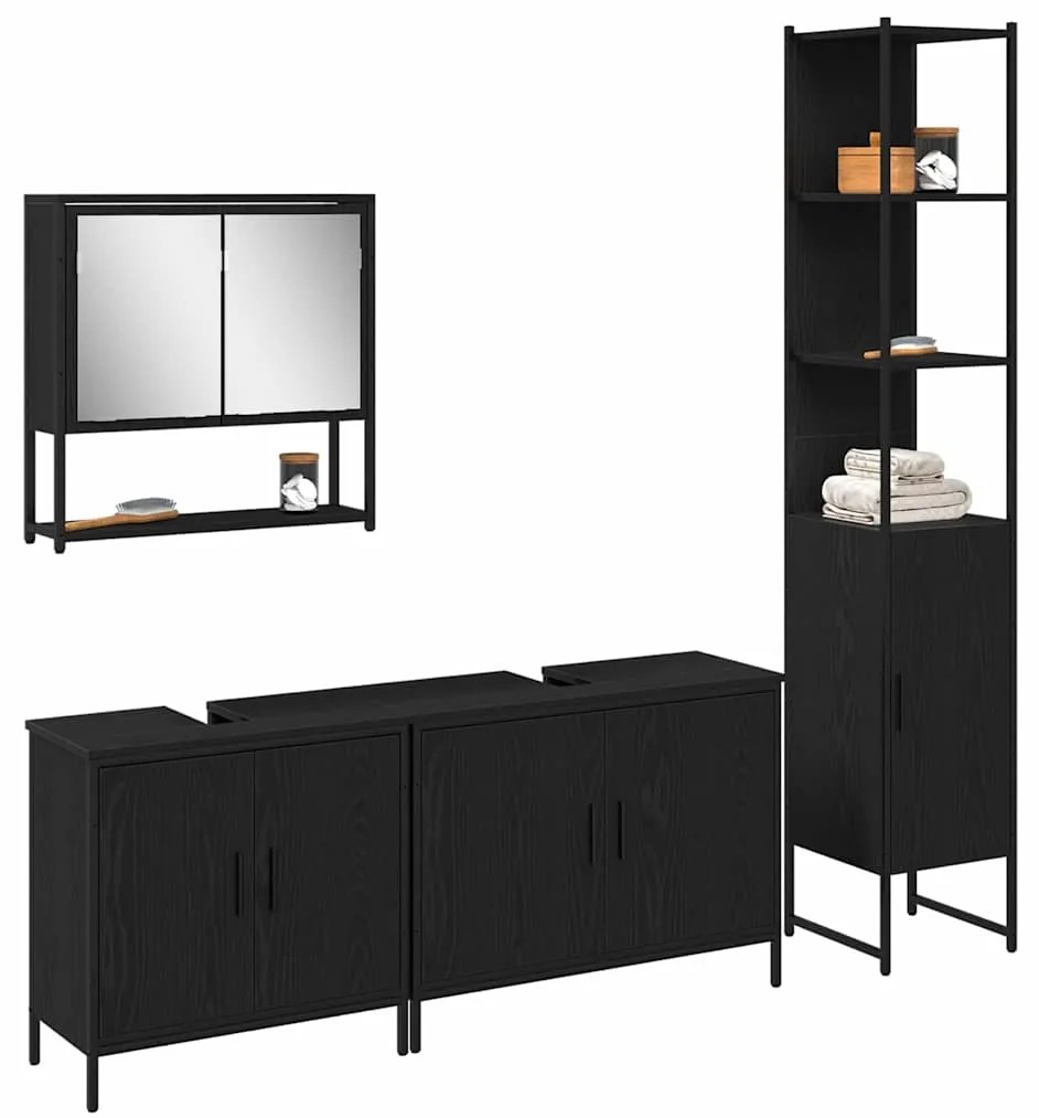 vidaXL Σετ Επίπλων Μπάνιου με πόρτα 4 pcs Μαύρο 33 x 33 x 185.5 εκ