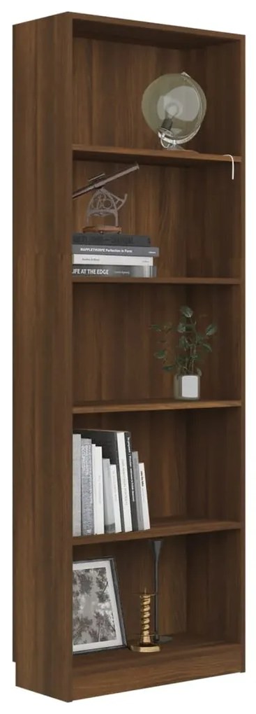 vidaXL Βιβλιοθήκη με 5 Ράφια Καφέ Δρυς 60x24x175 εκ. Επεξεργ. Ξύλο