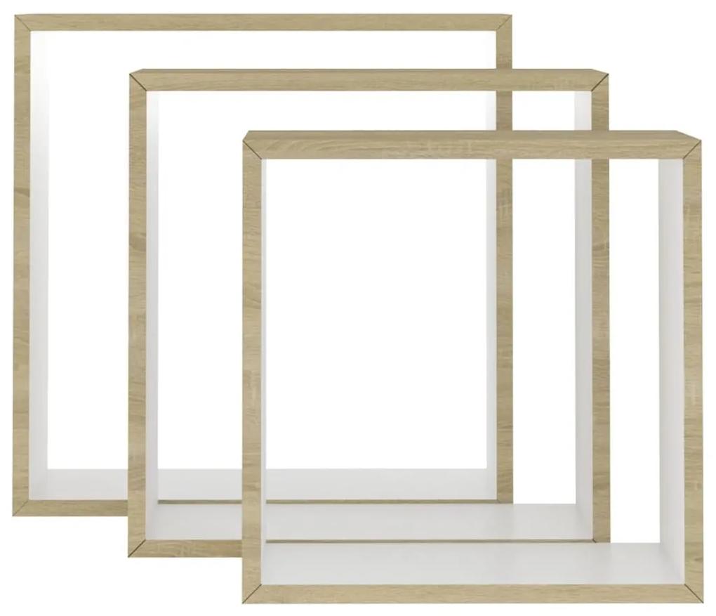 Ράφια Κύβοι Τοίχου 3 τεμ. Λευκά και Sonoma Δρυς - Λευκό