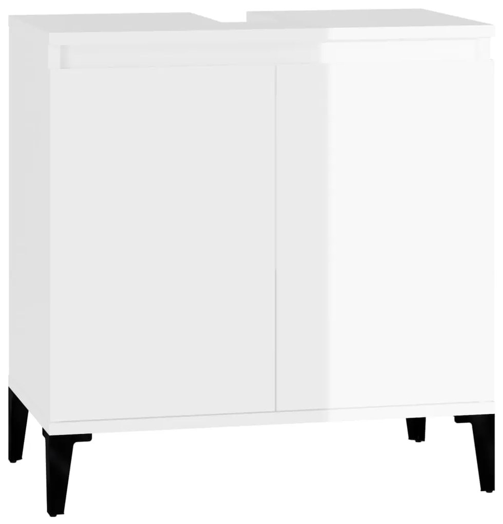 Ντουλάπι Νιπτήρα Γυαλ. Λευκό 58x33x60 εκ. Επεξεργασμένο Ξύλο - Λευκό