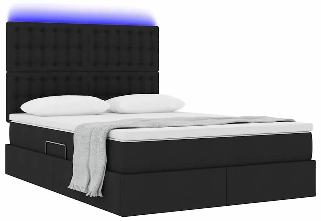 vidaXL Κρεβάτι με αποθηκευτικό χώρο και LED Μαύρο 140 x 200 cm