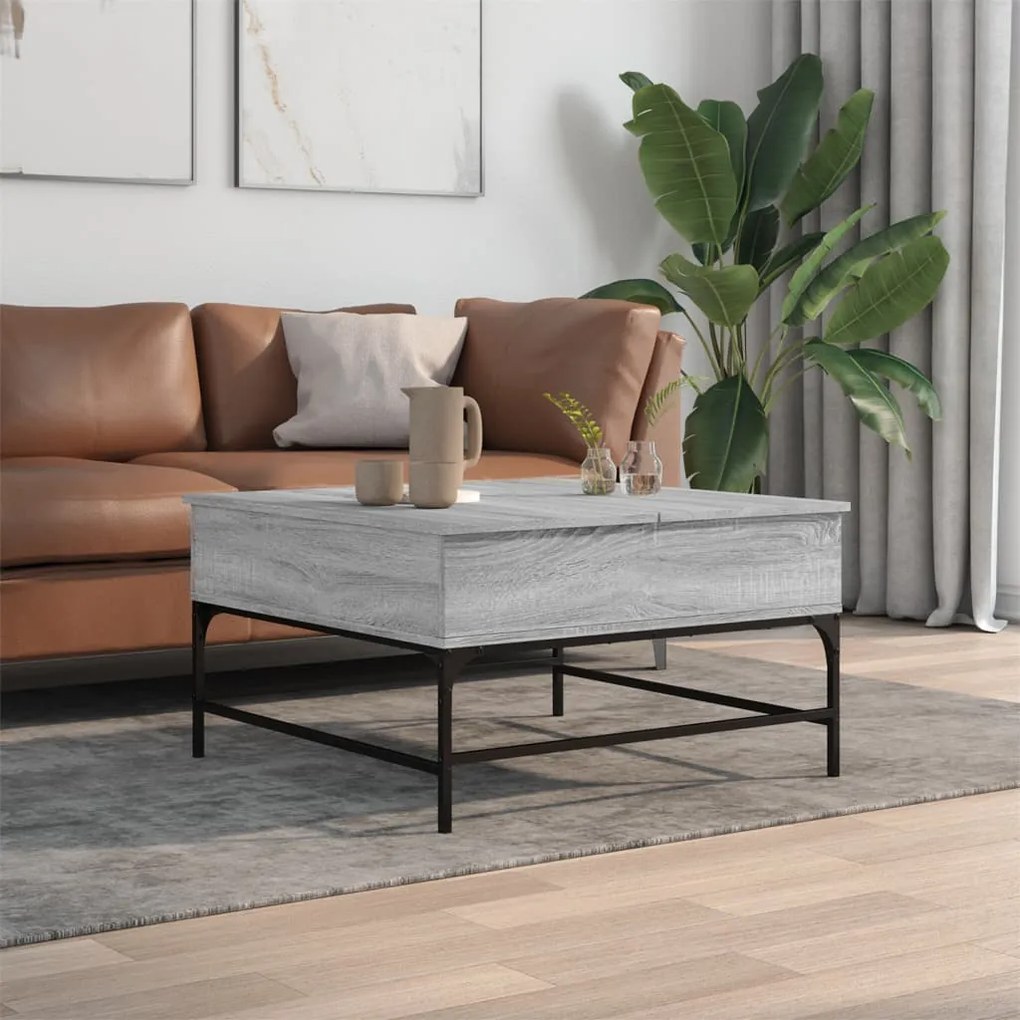 vidaXL Τραπεζάκι Σαλονιού Γκρι Sonoma 80x80x45 εκ. Επεξ. Ξύλο/Μέταλλο
