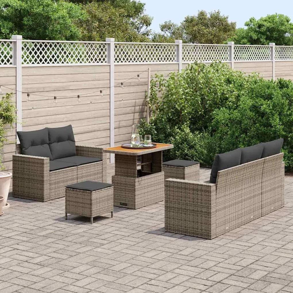 vidaXL Σετ Καναπέ Κήπου Ρυθμιζόμενο ύψος 8 pcs Γκρι συνθετικό ρατάν