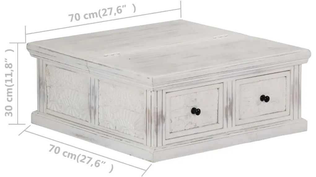 Τραπεζάκι Σαλονιού Λευκό 70 x 70 x 30 εκ. από Μασίφ Ξύλο Μάνγκο - Λευκό