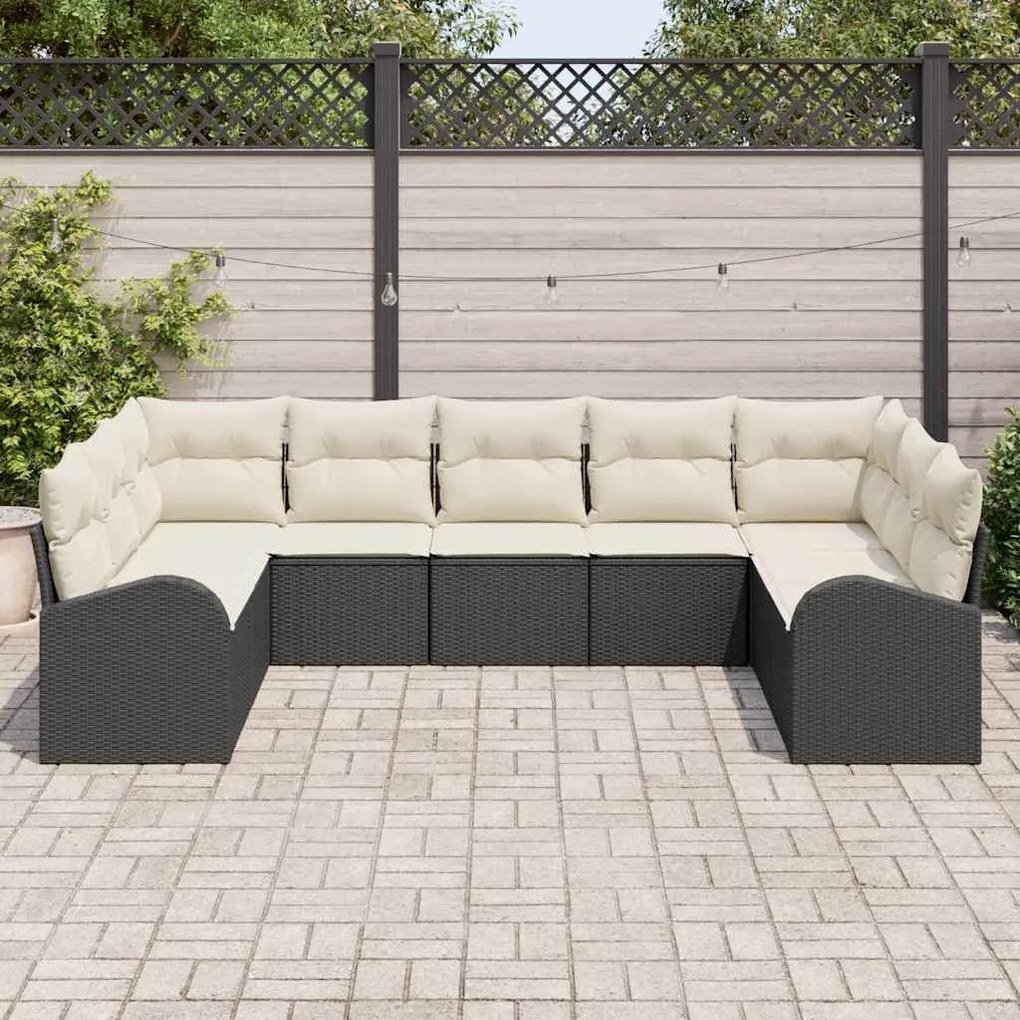 vidaXL Σετ Καναπέ Κήπου 9 pcs Μαύρο Πολυ ράταν