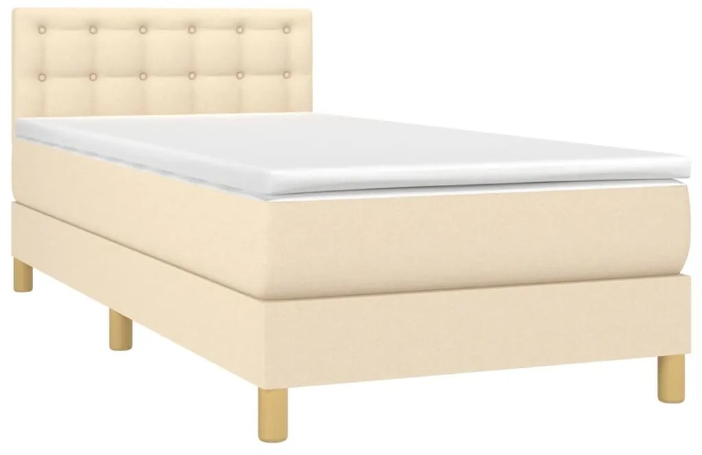 vidaXL Κρεβάτι Boxspring με Στρώμα Κρεμ 100 x 200 εκ. Υφασμάτινο