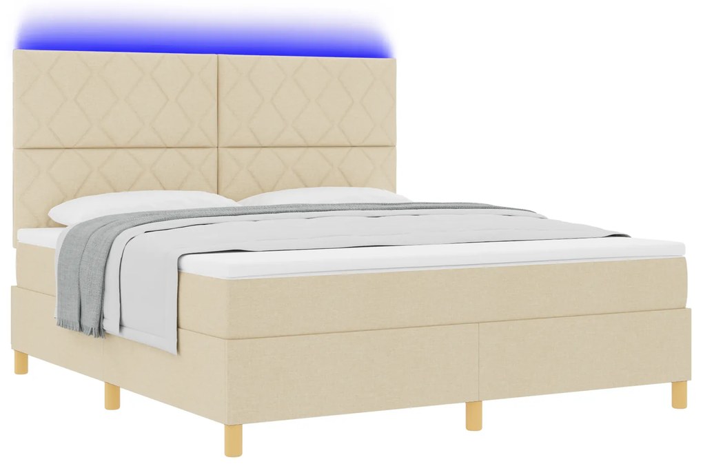 vidaXL Κρεβάτι με Βοηθητική Στρώση και Στρώμα & LED Κρεμ 180x200 εκ. Ύφασμα