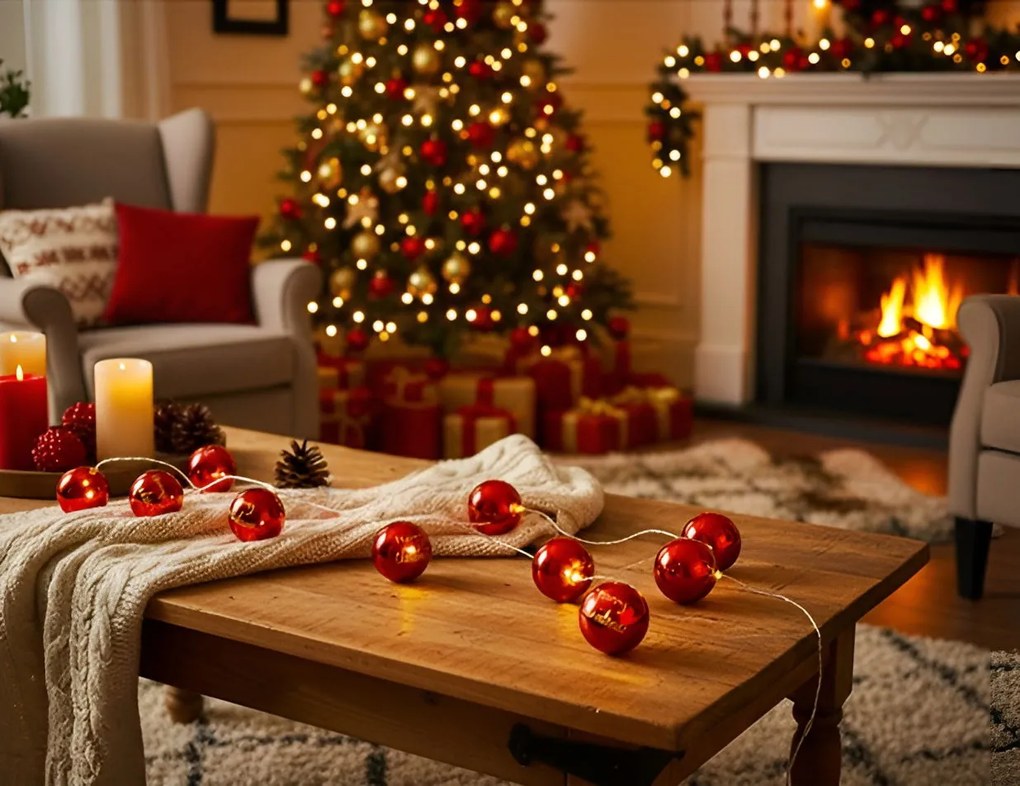 LED λαμπάκια σε σειρά Plastic balls-Kokkino-Σταθερό (10) τεμάχια