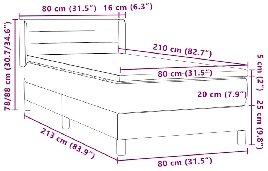 Box Spring κρεβάτι με στρώμα σκούρο μπλε 80x210 εκ. Βελούδινο - Μπλε