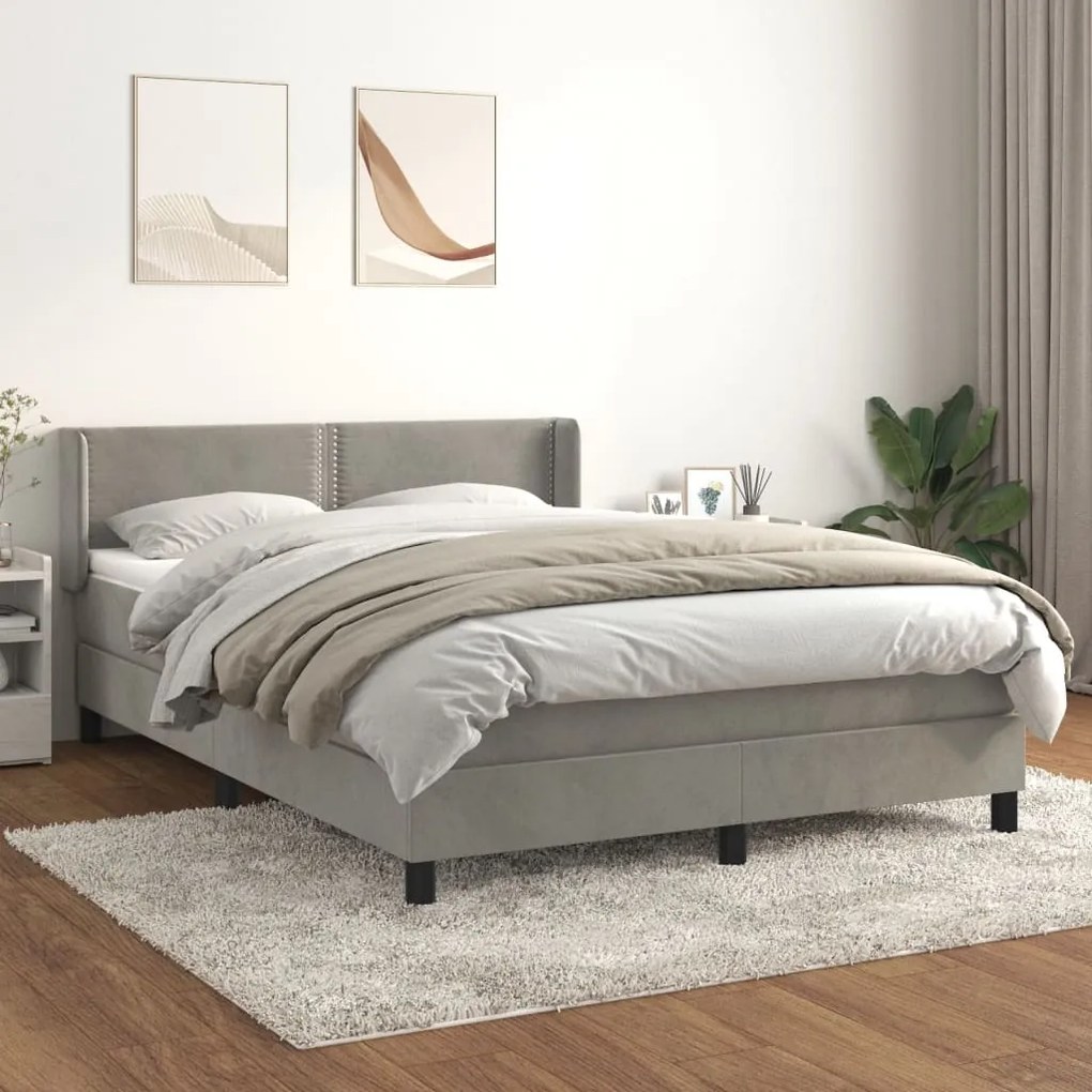 vidaXL Κρεβάτι Boxspring με Στρώμα Ανοιχτό Γκρι 140x190 εκ. Βελούδινο