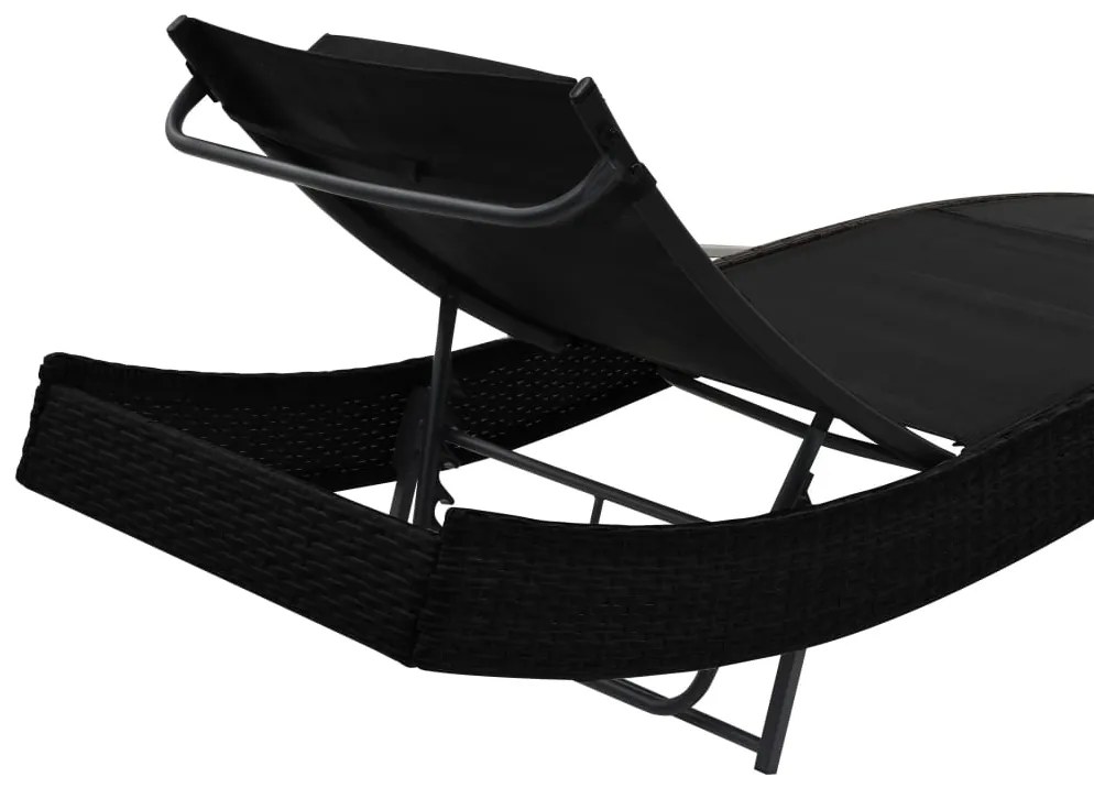 vidaXL Ξαπλώστρες 2 τεμ. Μαύρες Συνθετικό Ρατάν/Textilene με Τραπέζι