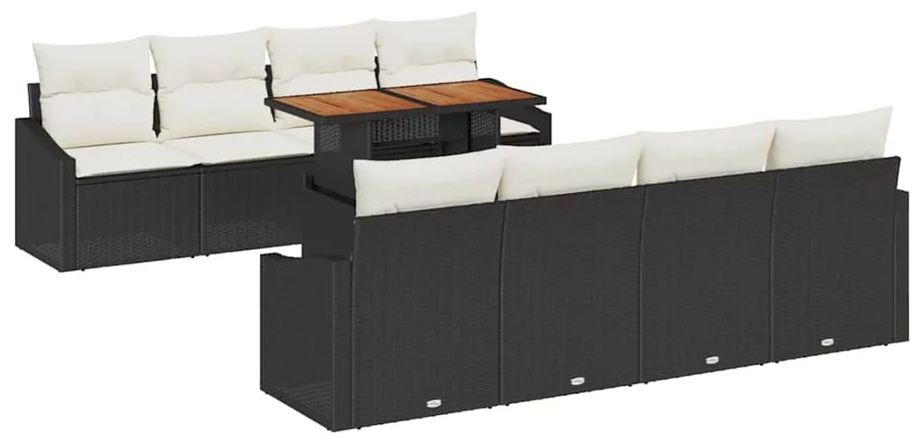 vidaXL Σέτ φαγητού για κήπο με μαξιλάρι 9 pcs Μαύρο και Κρέμα