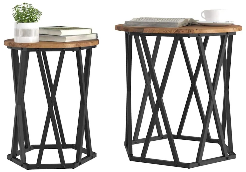 vidaXL Τραπεζάκι σαλονιού 2 pcs Παλιό Ξύλο Μηχανισμένο ξύλο και ατσάλι