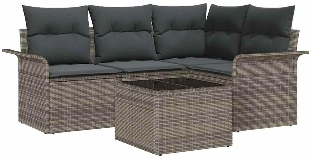 vidaXL Σετ Καναπέ Κήπου με μαξιλάρι 5 pcs Γκρι Πολυ ράταν