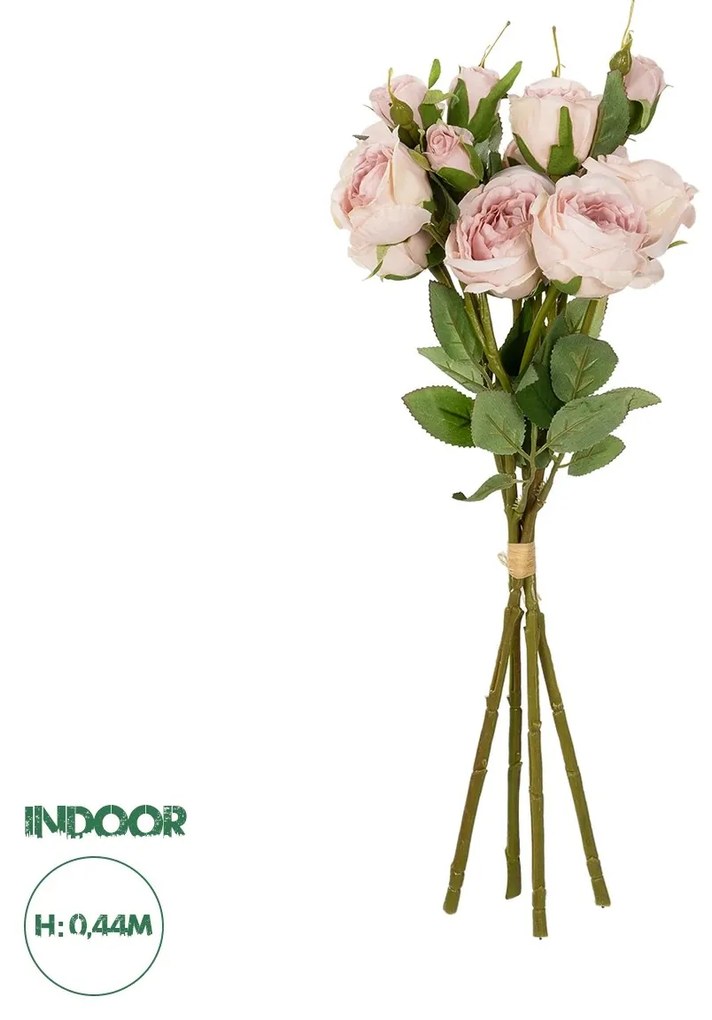 GloboStar® Artificial Garden DUSTY PINK ROSE BOUQUET 21084 Τεχνητό Διακοσμητικό Μπουκέτο Τριαντάφυλλα Ανοιχτό Ροζ Y44cm