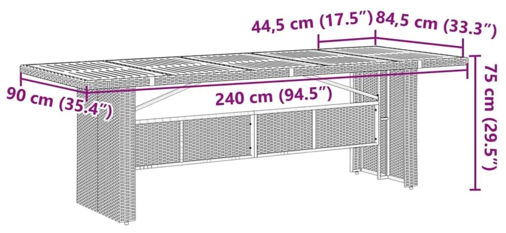 Τραπέζι Κήπου Επιφάνεια Ακακίας Γκρι 240x90x75 εκ Συνθ. Ρατάν - Γκρι