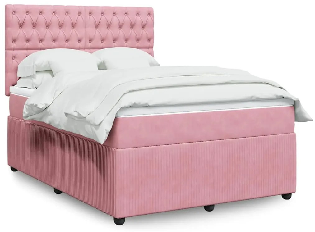 vidaXL Κρεβάτι Boxspring με Στρώμα Ροζ 140x190 εκ. Βελούδινο