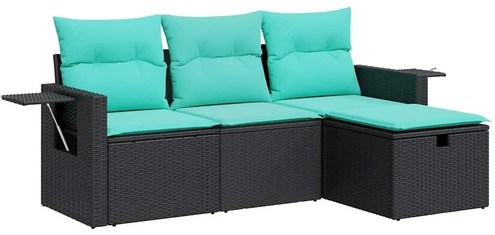 vidaXL Σαλόνι Κήπου Σετ 4 Τεμαχίων με Μαξιλάρια Μαύρο Συνθετικό Ρατάν