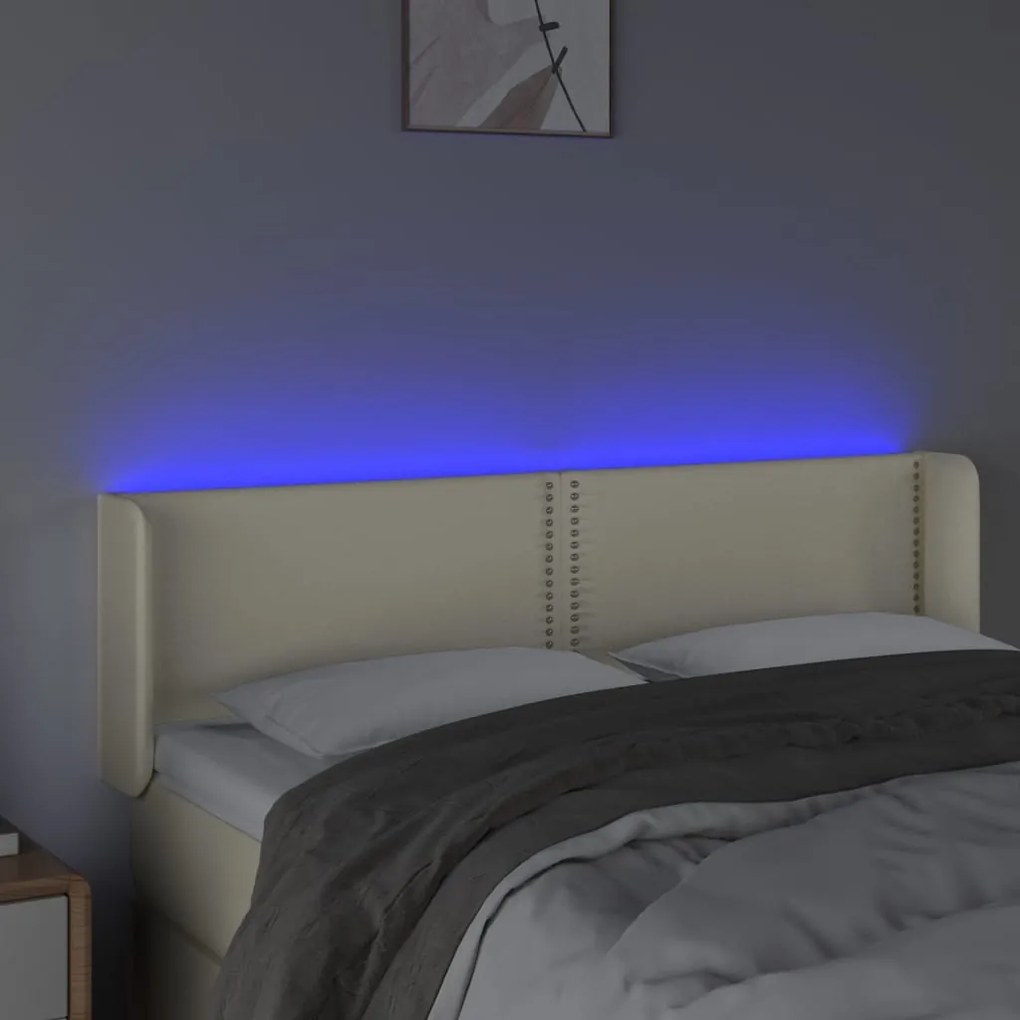vidaXL Κεφαλάρι Κρεβατιού LED Κρεμ 147x16x78/88εκ. από Συνθετικό Δέρμα