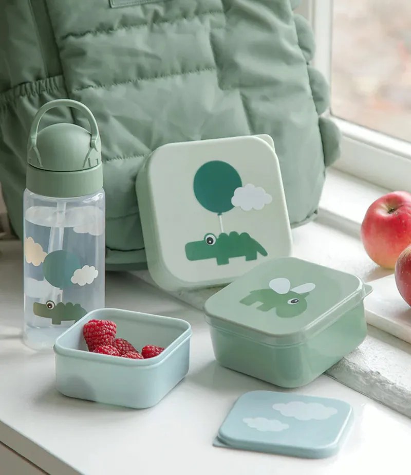 Σετ Μπολ Με Καπάκι Done By Deer 3τεμ. Happy Clouds Green