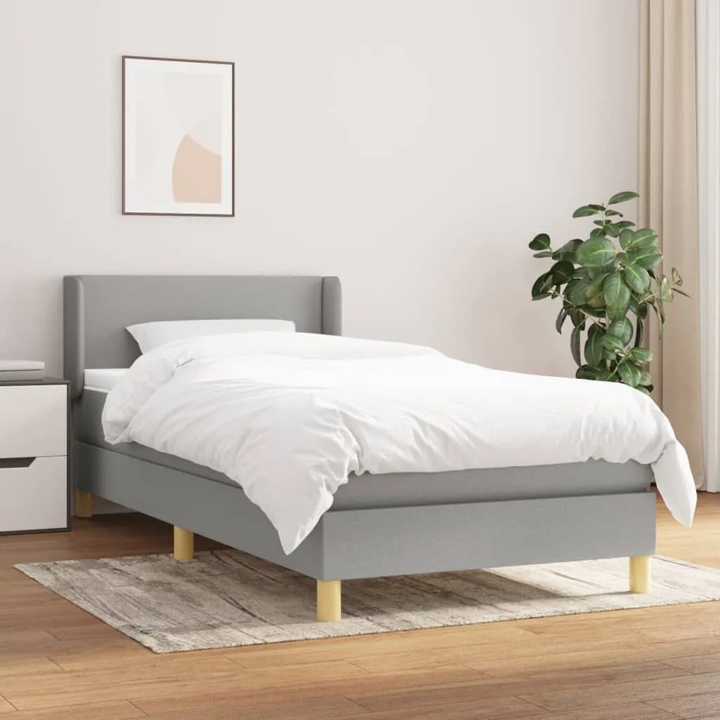 Κρεβάτι Boxspring με Στρώμα Ανοιχτό Γκρι 90x200 εκ. Υφασμάτινο