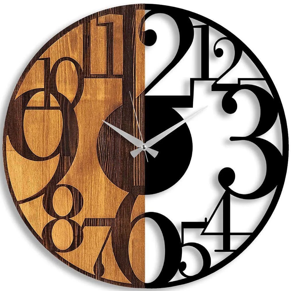 Ρολόι Τοίχου Numbers 539TNL1142 56x3x56cm Walnut-Black Wallity Μέταλλο,Ξύλο