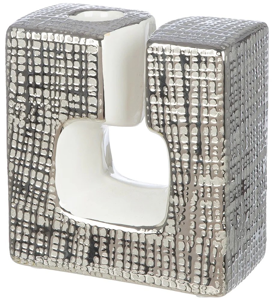 Κηροπήγιο 'Boston' Κεραμικό Ασημί/Λευκό 6x11.5x12.5cm