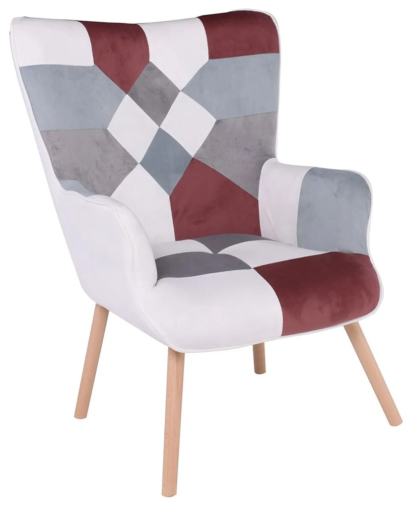 MARON Πολυθρόνα - Μπερζέρα Ξύλο Φυσικό, Ύφασμα Patchwork Brown 72x68x91cm