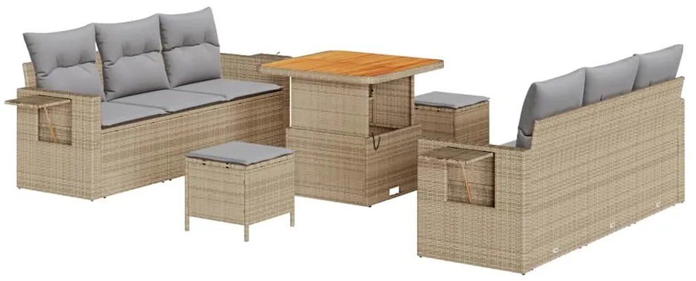 vidaXL Σετ Καναπέ Κήπου με μαξιλάρι 9 pcs μπεζ και ανοιχτό γκρι