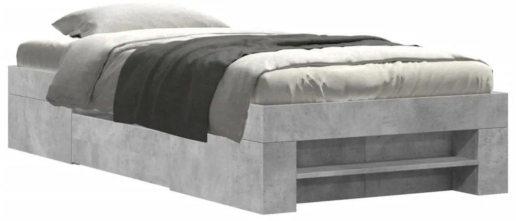 vidaXL Πλαίσιο Κρεβατιού Γκρι Σκυροδέματος 75 x 190 εκ. Επεξεργ. Ξύλο