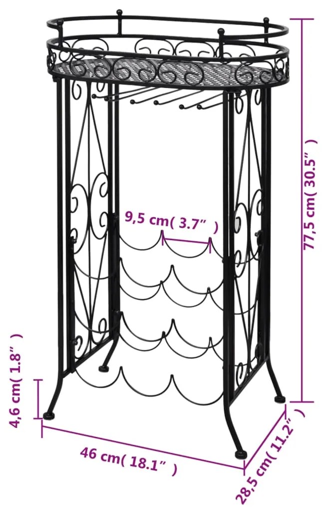 vidaXL Ραφιέρα για Κρασιά με Ποτηροθήκες για 9 Μπουκάλια Μεταλλική