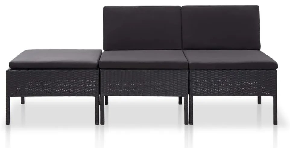 vidaXL Σαλόνι Κήπου 3 Τεμαχίων Μαύρο από Συνθετικό Ρατάν με Μαξιλάρια