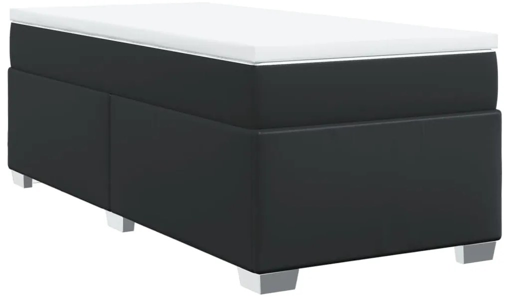 vidaXL Κρεβάτι Boxspring με Στρώμα Μαύρο 90x200εκ. από Συνθετικό Δέρμα