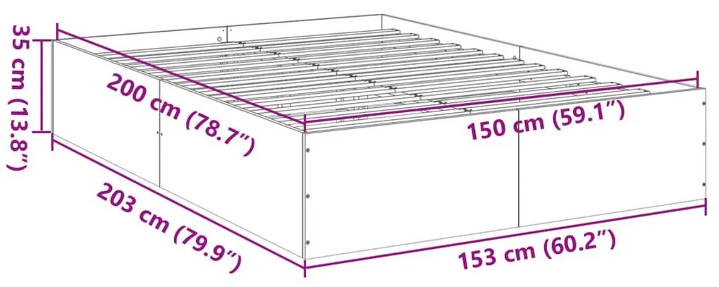 Πλαίσιο Κρεβατιού Γκρι Sonoma 150x200 εκ. Επεξεργασμένο Ξύλο - Γκρι