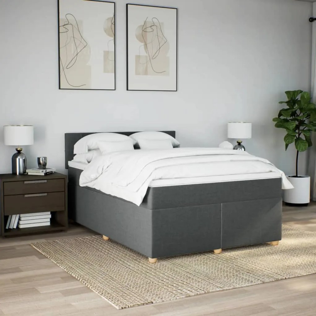 ΚΡΕΒΑΤΙ BOXSPRING ΜΕ ΣΤΡΩΜΑ ΣΚΟΥΡΟ ΓΚΡΙ 140X200 ΕΚ ΥΦΑΣΜΑΤΙΝΟ 3286704