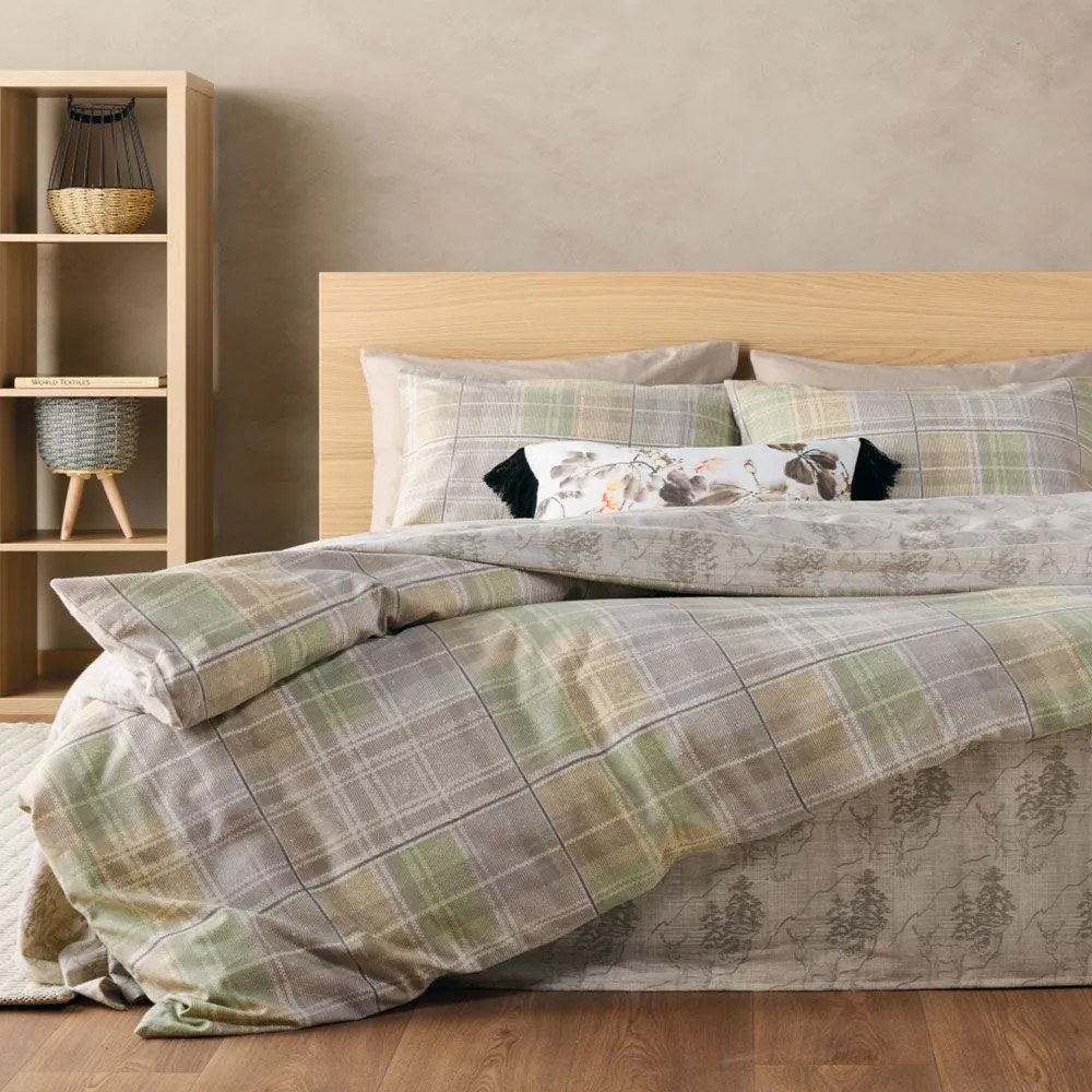 Παπλωματοθήκη Φανελένια Carpaccio 26 (Σετ 3τμχ) Beige-Green Kentia Υπέρδιπλo 220x240cm 100% Βαμβάκι