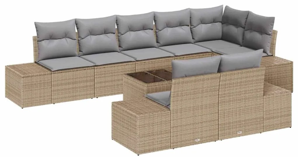 vidaXL Σετ Καναπέ Κήπου με μαξιλάρι 9 pcs Μπεζ, γκρι Πολυ ράταν